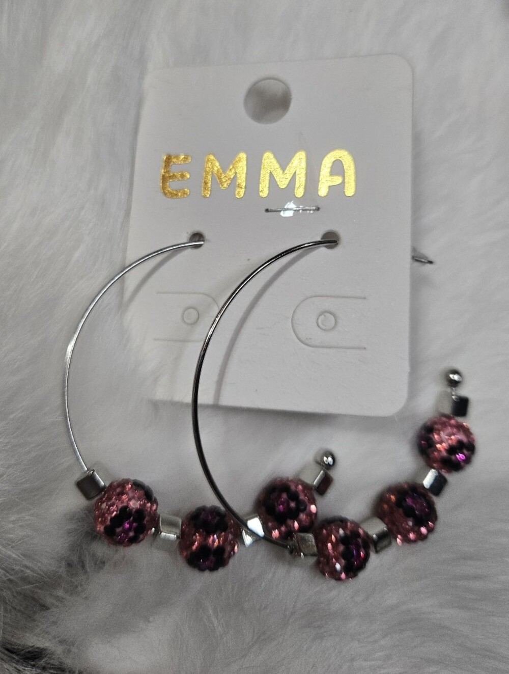Emma Pink Crystal Hoop Earrings NWT